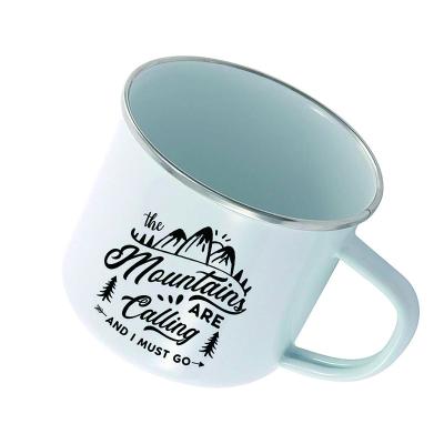 China Viable NO MOQ 12oz Sublimation Masks DIY Custom White Heat Transfer Enamel Personalized Mugs With Handle For Thanksgiving for sale