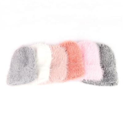 China COMMON material long pure color classic popular style mohair knitting Beanie Hat for sale