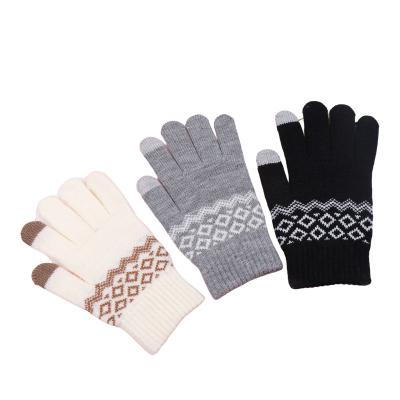 China Winter Men's and Women's Warm Plush Mittens Knitted Snowflake Five Finger Cycling Windproof Woolen Warm Mittenss for sale