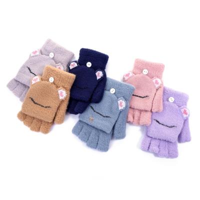 China Female Cute Half Finger Finger Flip Winter Student Mittens Warm Thickened Acrylic Mittens Winter Fashion Mittens for sale