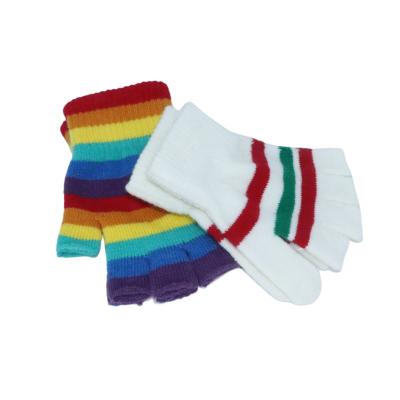 China Five Finger And Half Finger Warm Flexible Mittens Colorful Rainbow Striped High Elastic Knitted Female Mittens General Adult Five And Half Finger Warm And Flexible Mittens for sale