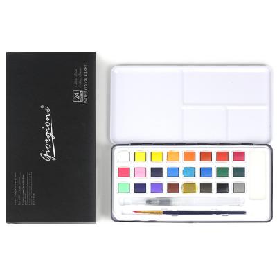 China Color Selection Free Sample Giorgione G-1624A Wide Solid Water Color Watercolor Paint Set With Blue And Black Tin Box for sale