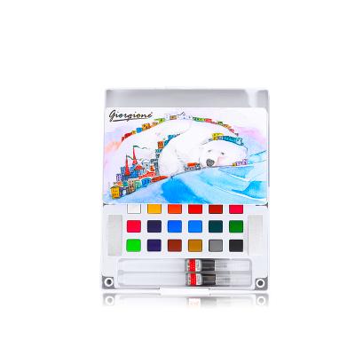 China Color Selection Giorgione G-1800A Wide Solid Watercolor Paint Set With 2pcs Water Color Brush Free Empty Pen for sale