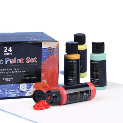 China Artist Painting 60ml Acrylic Paint Set 2OZ 24 Colors Plastic Bottles Neutral Package For Outdoor Canvas Rock Painting for sale