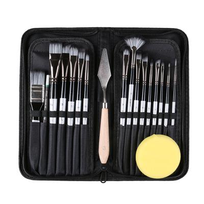 China 16pcs Professional Hot Artist Paint Brush Set with 2B Carrying Case Pencil Palette Knife Sponge for Painting for sale