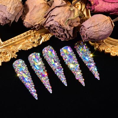 China Private Label Fakenail Bling Fake Nails Long French Artificial Crystal Coffin Press On Nails Acrylic Stone Set Kit For Women for sale