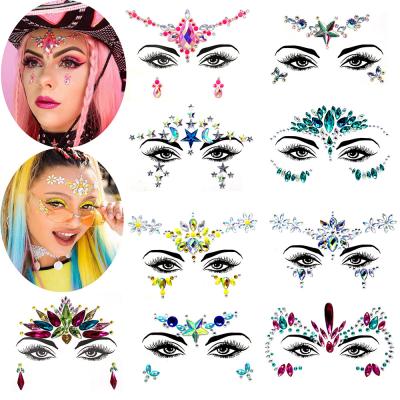 China Shiny Stickers Gem Crystal Waterproof Temporary Custom Women Bling Face Rhinestone Tattoo Sticker for sale