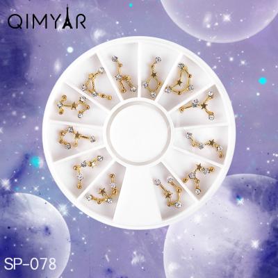 China 12 Constellations 3D Charms Metal Nail 12 Gold Charms Art Jewelry Japanese Nail Decorations Crystal Rhinestones Manicure Alloy Nail Constellations Nail for sale