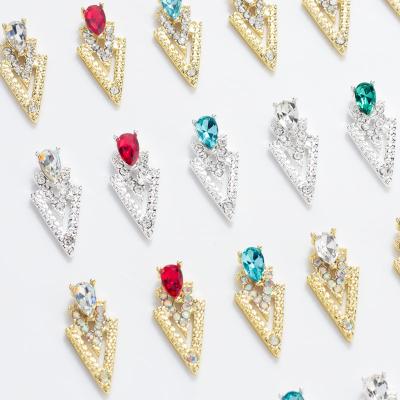 China Luxury Nail Charms Hot Nail Art Rhinestone Charms Crystal Zircon Metal Alloy 3D Gold Nail Triangles for sale