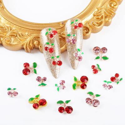 China Finger Nail Art Lucky Pink Ab Metal Zircon Alloy Crystal Diy Cherry Nail Charm Pendant For Nails for sale