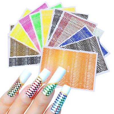 China B066 12pcs/set Long Snake Skin Finger Nail Art Print Hollow Decals Nail Stickers for sale