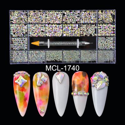 China Wholesale Flat Back Nail Crystal Stone Rhinestones Bulk Box of 20 Styles for Nail Art Decoration for sale