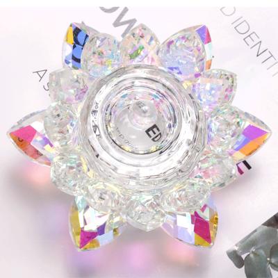 China New Crystal Liquid Colorful Lotus Flower Glass Nail Art Dappen Finger Nail Art Dish Cup with Diamond Lid for sale