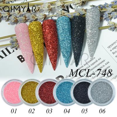 China Easy Apply Amazing Selling 6 Colors Glitter Powder Nail Colored Acrylic Nail Powder Meon for sale