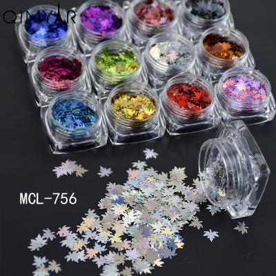 China New Design 12 Colors Laser Maple Leaf Nail Art Sequin Autumn Spangles Sequins For Nail Decoration for sale