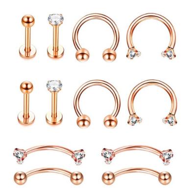 China Hiphop Fashion Piercing Jewelry Set 2021 Women's Rose Gold Stainless Steel Lip Ring for sale