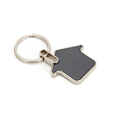 China Newest design eco-friendly cute and stylish double-sided black zinc alloy house shaped metal cartoon key chain for sale