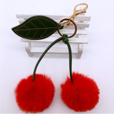 China Korean Plush Cherry Leaves Keychain Pendant Pom Pom KeyChain Soft Hand Feeling Fashion Design for sale