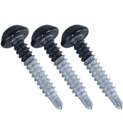 China Waffe Rhead Wafer Head Screws with EPDM 2.5mm Gasket Self Drill Point, Ruspert 1000H and Powder Coating Pure Black for sale