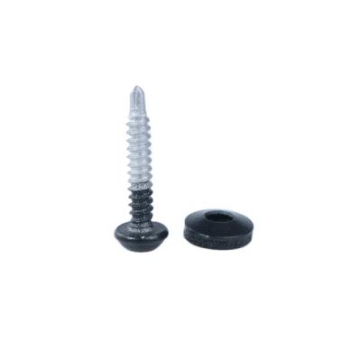 China Hot Sale Waffer Head Wafer Head Screws with EPDM 2.5mm Gasket Self Drilling Point, Ruspert 1000H and Pure Black Powder Coating, TORX for sale