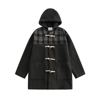 China Breathable Men's Hooded long Overcoat Retro College Style outerwear Horn Button Breathable Sustainable Wool coat for sale