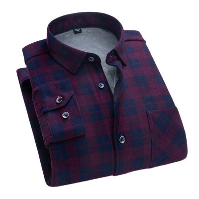 China Breathable Men's Winter Warm Business Casual oversized Shirt Full-Length Sleeve Plus Velvet Thick Plaid Breathable Style for sale