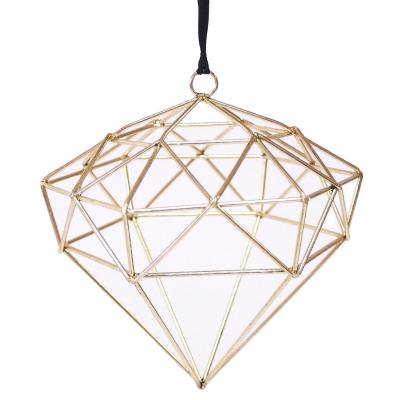 China Decorative Christmas Ornament Gold Diamond Pattern Decoration Metal Craft Iron Plated Hanging Ornament for sale