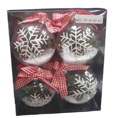 China Plastic PET Bauble Decoration For Christmas Farm House Theme Christmas Snowflake Baubles Set Of 4 In Box for sale