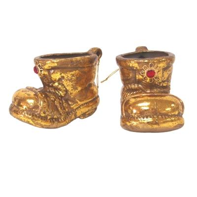 China Wholesale Vintage Plastic Seasonal Ornament Golden Christmas Tree Ornament Decorative Antique Boots Decoration for sale