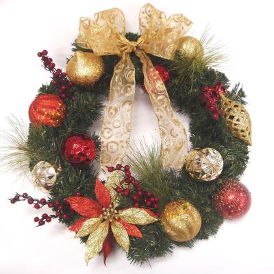 China Garland Gold Ribbon in Red Door Wall Decoration Baubles and Poinsettia Christmas Garland for sale