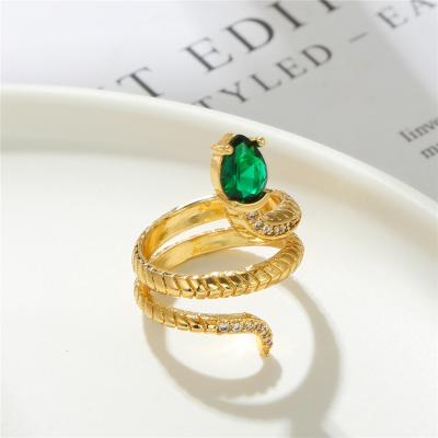 China Real Copper FASHIONABLE Zircon MAIXI Emerald Gemstone Crystal Zodiac Cute Gold Plating Opening Snake Adjustable Ring Jewelry For Men Women for sale