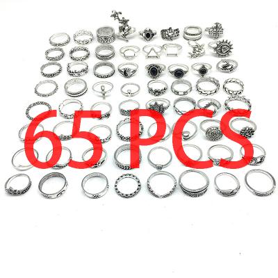 China Vintage MAIXI 65 PCS Bohemian Love Flower Animals Plants Boho Retro Sun Chat Ring Female Rings Jewelry Set 65 For Women Men for sale