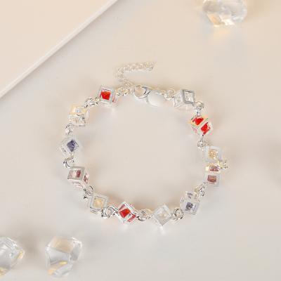 China Exquisite New In 12 Rubik's Cube Trendy White Silver Popular FASHION Diamond Fashion Design Colorful Rhinestone Zircon Bracelet Gift For Women for sale