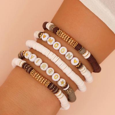 China BOHEMIA set personality Bohemian ethnic letter style jewelry new hand soft pottery bracelet 5 pieces set bracelet beaded tassel for sale