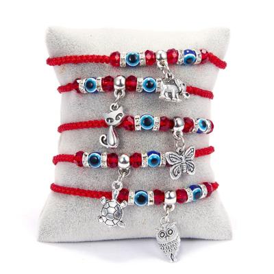 China Fashionable Environmentally Friendly Owl Elephant Heart Hamsa Hand Charm Women Braided String Adjustable Red Silk Rope Turkish Evil Eye Bracelet for sale