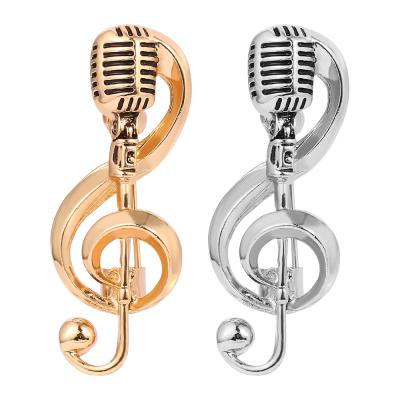 China Best Selling Pin Alloy Medal Accessories Music Retro Brooch 2021 New Fashion Personality ALLOY RTS Music Note Microphone Brooch for sale