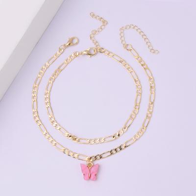 China Beautiful Retro Simple Multi Gold Plated Beach Butterfly Layer Anklet Chain Double Layer Jewelry For Women Girls for sale