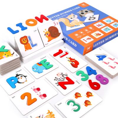 China Environmental protection straining early childhood hot education products letter card game digital animal matching cognitive toy for sale