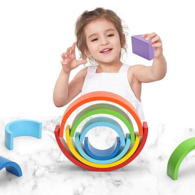 China Professional Arch Bridge Building Block Children's Rainbow Environmental Protection Maker Wooden Toys for sale