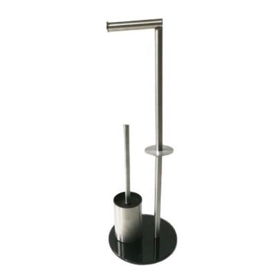 China Sustainable Bathroom Black Round Base StandingTube Holder Toilet Brush Roll Free Tissue Holder for sale