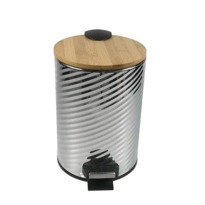 China Sustainable Embossing Bamboo Stainless Steel Lid Step Trash Can for sale