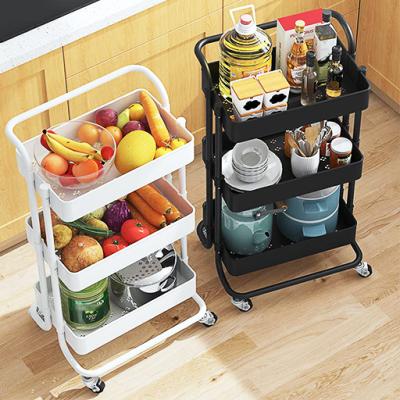 China High Quality Minimalist White Black White Multifunctional Home Sustainable Kitchen Three Tiers Metal Storage Rack From Amazon With Wheels for sale