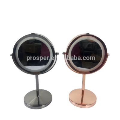 China Iron LED Double Side Round Mirror Stand LED Mirror for sale