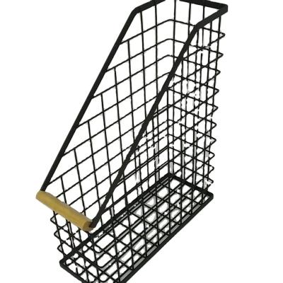 China Modern Metal Wire Desk Storage Rack With Wooden Handle for sale