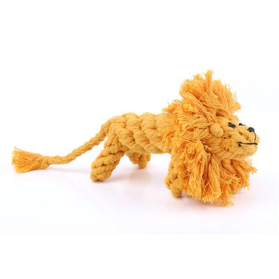 China Viable Handmade Woven Dog Toy Gnawing Molars Teeth Cleaning Toy Pet Cotton Rope Lion Dog Toy for sale