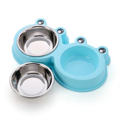 China Hot Selling Amazon Stainless Steel Pet Frog Viable Non-Slip Cute Frog Dual-Function Dog Bowl and Food Basin for sale