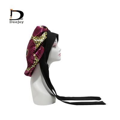 China Fashion Hot Selling Designer Adjustable Hair Bonnets Satin Braid Hair Hood Sleep Wear With Tie Band Customized Designer Tie Hood for sale