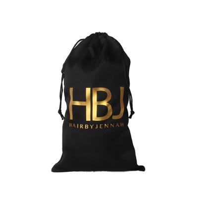 China Luxury Custom Gold/Silver Foil Printed Hair Extensions Logo Storage Bags, Hair Private Packing Satin Tote Bags for sale