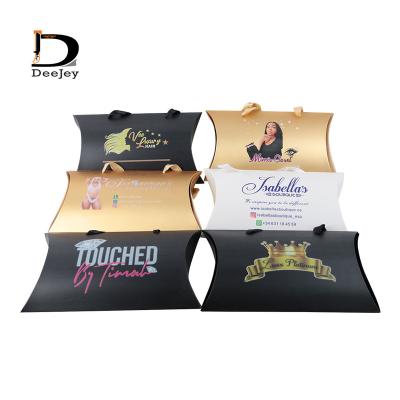 China Handmade Wholesale Customized Brand Printed Pillow Box Hair Extension Packaging Colored Logo Wig Luxury Pillow Box For for sale