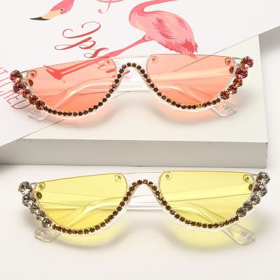 China 2022 New Fashion Women's Designer Diamond Half Frame Sunglasses Women's Sunglasses Custom Sun Glasses for sale